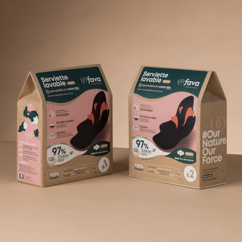Serviettes jour et nuit lavable bio Fava Serviettes jour et nuit lavable bio Fava