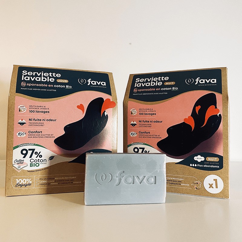 Pack serviettes hygiéniques lavables et savon détachant